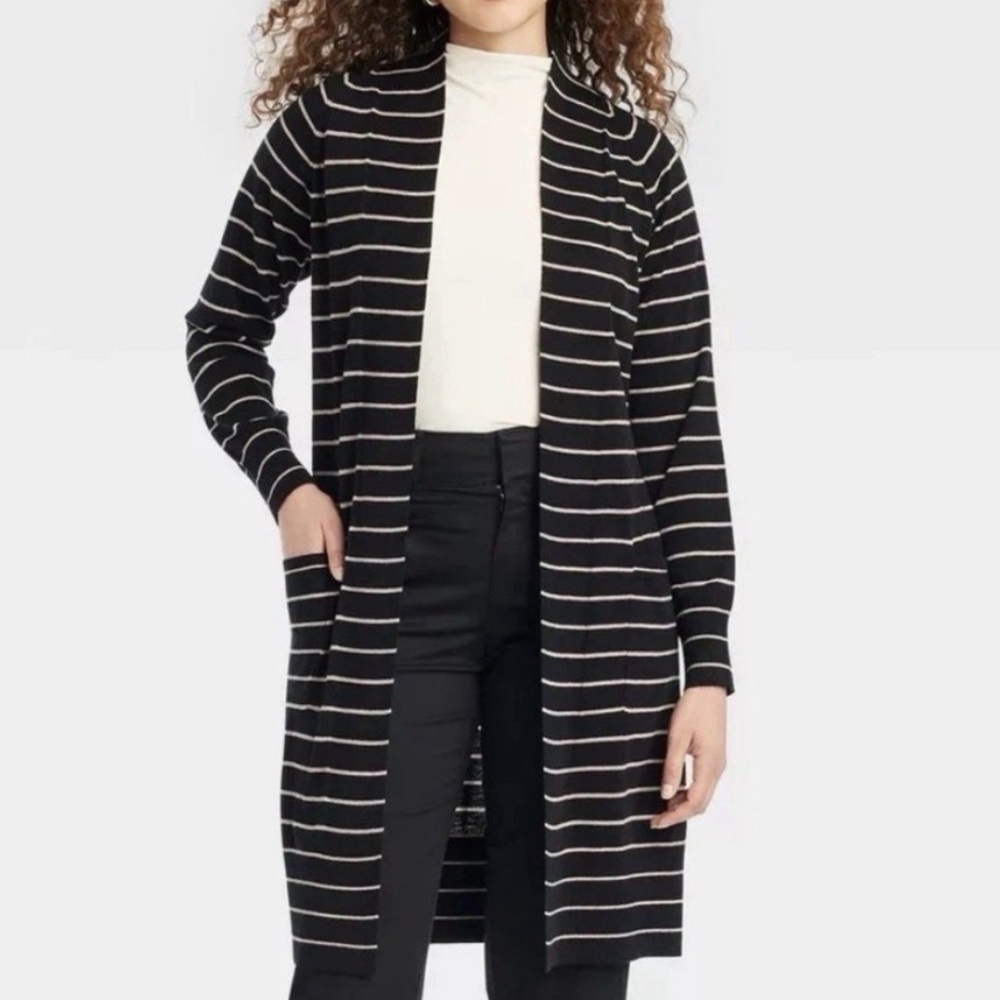 A New Day Black & White Striped Cardigan Sweater, NWT, Size 3X